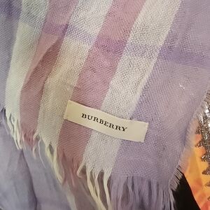 Burberry Lavender and White Check Scarf Cashmere